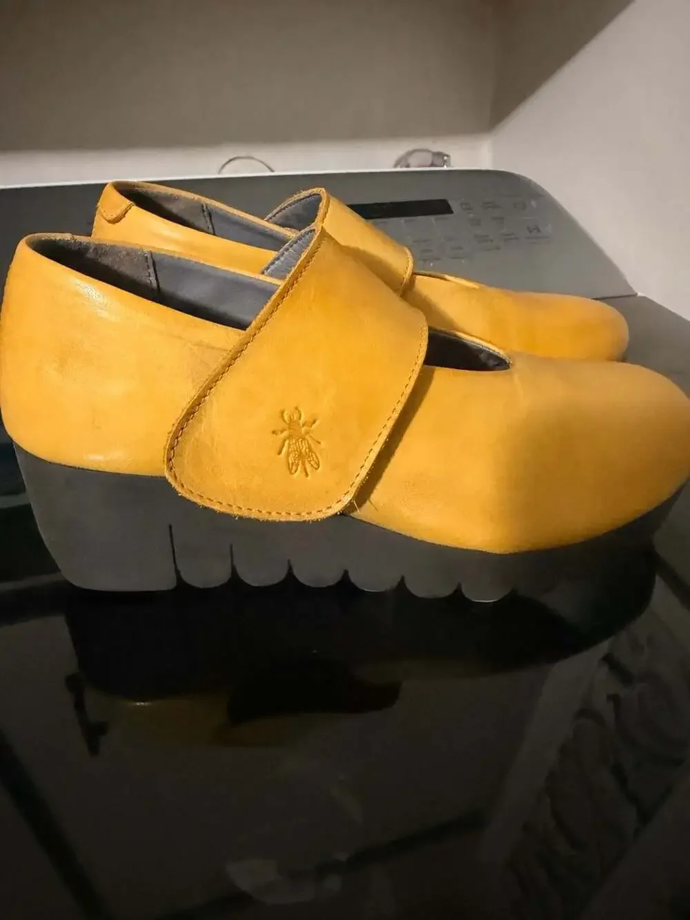 Fly London Women's Vari Leather Wedge Mary Jane Shoes Yellow
